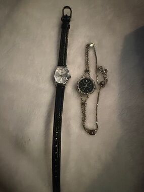 Women's Black Strap and Silver Bracelet Watch Set